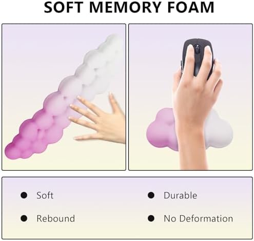 2X Cloud Wrist Rest - Memory Foam Keyboard Palm Rest with Non-Slip Base for Office, Computer, Laptop, Gaming (Purple)