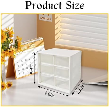 Small Mini Drawer Organizer for Desk, 6 Drawers, 4.7" x 4.7" x 3.8" White