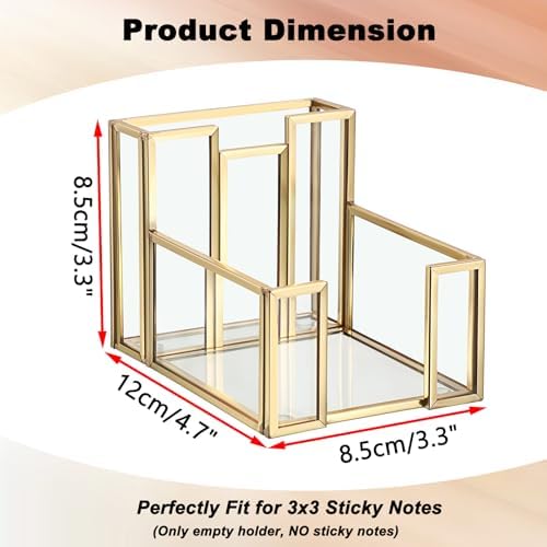 BTSKY Golden Glass 3x3 Inch Sticky Note Holder with Pen Slot