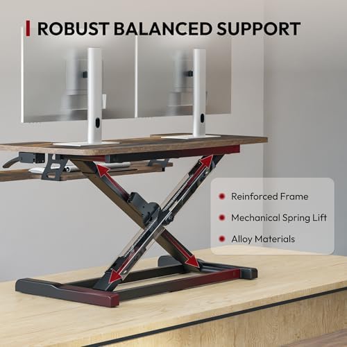 SANODESK 36" Standing Desk Converter, Height Adjustable Sit-Stand Computer Riser, Dual Monitor Workstation with Keyboard Tray, Ergonomic Tabletop, Rustic Brown