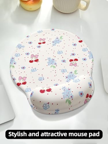 Lily Floral Mouse Pad Wrist Support Wrist Rest, Flower Ergonomic Mouse Pad with Non-Slip Base for Office Gaming Working Computers,Desk Accessories Pain Relief Mouse Mat, Cherry