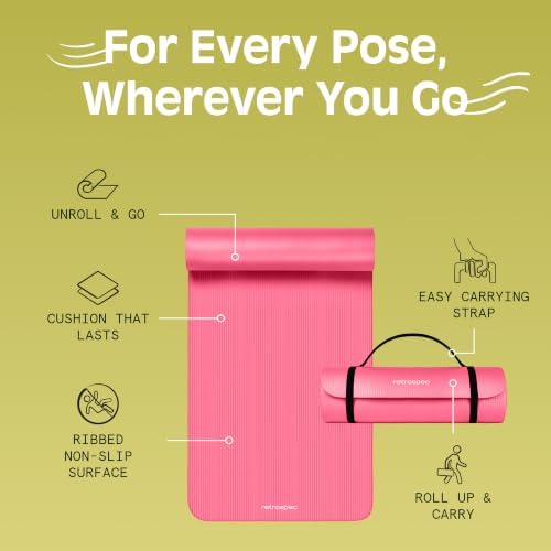 Retrospec Solana Yoga Mat 1" Thick w/Nylon Strap for Men & Women - Non Slip Exercise Mat for Home Yoga, Pilates, Stretching, Floor & Fitness Workouts