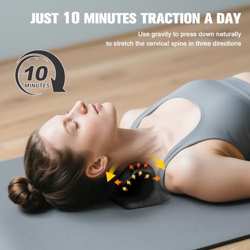 Neck Stretcher & Cervical Traction Pillow, TMJ & Shoulder Relief, Black