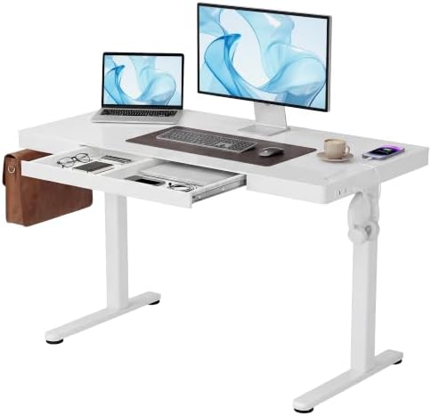 Claiks Glass Standing Desk with Drawers & USB Ports 48 Inch