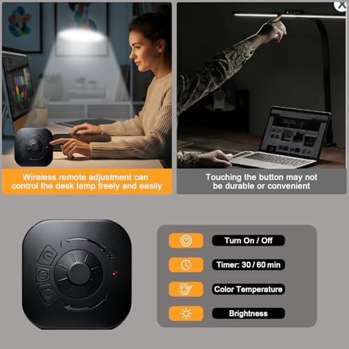 NS Pro LED Desk Lamp with Remote Control, Eye-Caring CRI95+ Dimmable Light, 3000K–6000K Adjustable CCT, Flexible Angle, Clamp or Base Mount, Memory Function Desk Lamp for Office, Reading & Video Calls