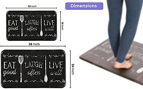 J&V TEXTILES Anti Fatigue Cushioned Comfort Mat, Ergonomically Durable, Supportive, Padded, Thick and Washable, Stain-Resistant, Kitchen, Garage, Office Standing Desk Mats (Eat Laugh Live)*