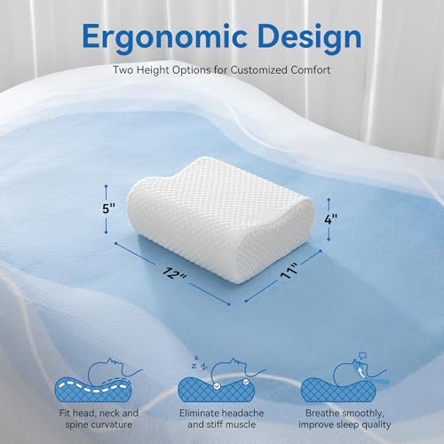 AM AEROMAX Travel Contour Memory Foam Pillow for Neck Pain Relief, White