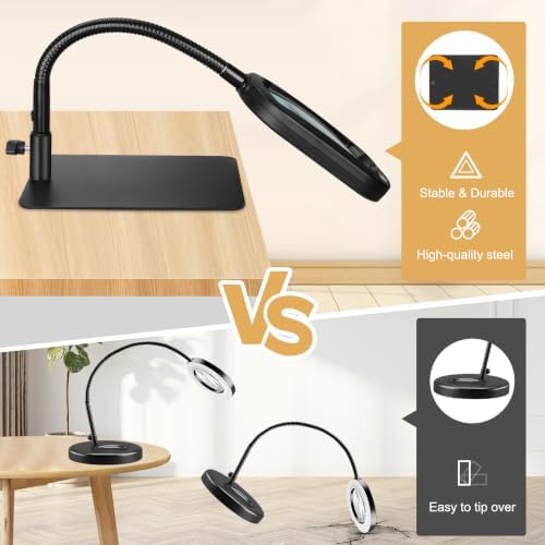 Veemagni 30X 12X Magnifying Glass with Light and Stand, Real Glass Lens
