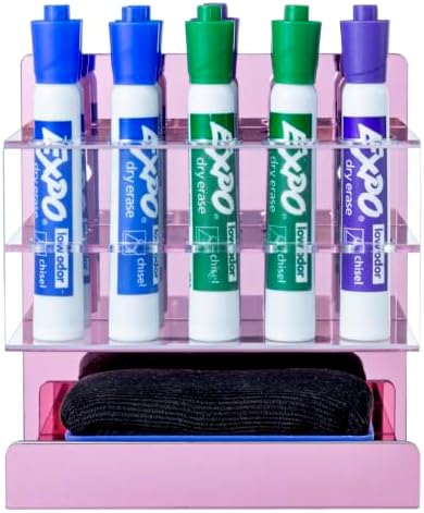 MyGift Hanging Rose Pink Dry Erase Whiteboard Marker Holder with 10 Slots