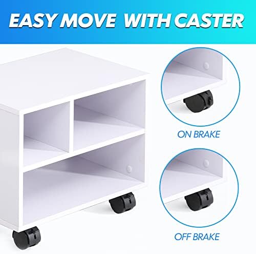 FITUEYES Printer Stand Under Desk, Small Wood Mobile Printer Table, White