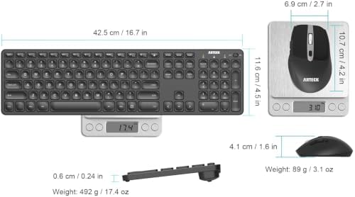 Arteck 2.4G Wireless Keyboard and Mouse Combo Ultra Slim Full Size Keyboard Keyboard and Ergonomic Mice for Computer Desktop PC Laptop and Windows 11/10/8/7 Build in USB-C Rechargeable Battery
