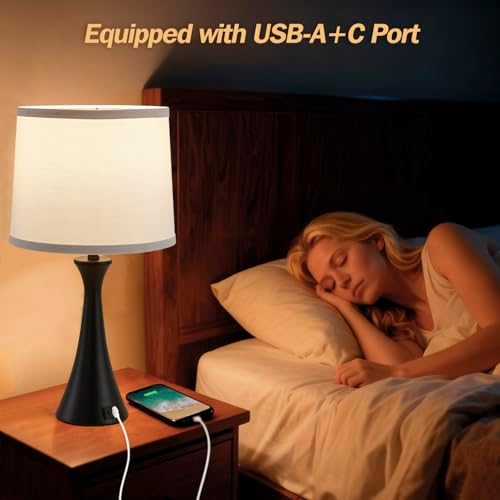Touch Table Lamps Set of 2, 21" Bedside Lamps with USB C+A