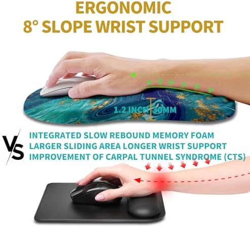 Hokafenle Ergonomic Mouse Pad Wrist Support, Wrist Rest Mousepad for Carpal Tunnel Pain Relief with Integrated Memory Foam Slope Massage Bulge (11.8x7.9 inch,Blue Gold