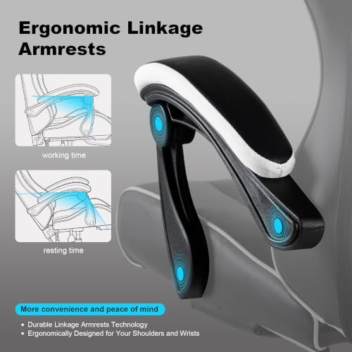 Gaming Chair for Adults, Computer Chair with Footrest and Pocket Spring Cushion,Comfortable Ergonomic Video Game Chair with Lumbar Support and Headrest for Office Home (White)