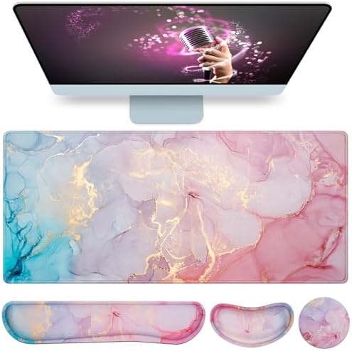 Mouse Pad Pink, Mouse Pad with Wrist Rest, 4-in-1 XXL Extended Large Desk