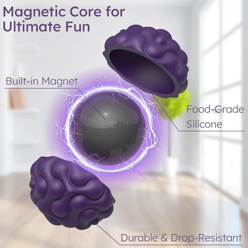 Silicone Magnetic Balls, Fidget Toys for Adults & Teens, 6PCS Stress Balls Sensory Toy, Quiet Magnet Desk Fidgets with Textured, ADHD Anxiety Relief Items, Fun Stocking Suffers Gifts (Purple)
