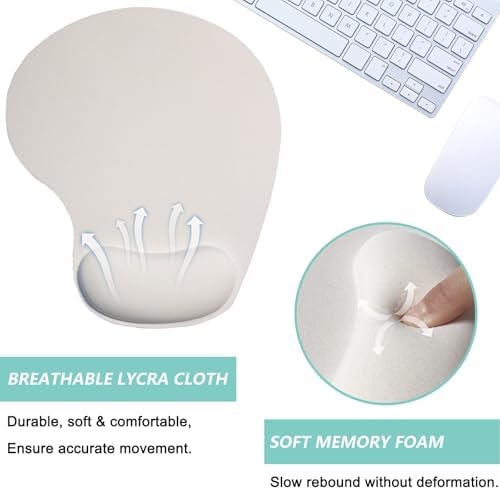 Mouse Pad with Wrist Support, Ergonomic Mouse Pads with Memory Foam Wrist Rest, Easy Typing Pain Relief, Comfortable Home Office Computer Wrist Support Pads for Working Studying Gaming, White