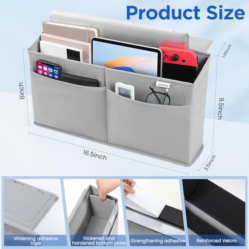 4 Pack Desk Side Hanging Organizer, Adhesive Storage Bag with Pockets for Magazine Ipad Notebook, for End Tables Home Office Desks Computer Workstations Dressing Table, Grey