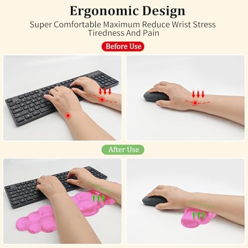 Gel Cloud Keyboard & Mouse Wrist Rest Cloud Wrist Rest Ergonomic Keyboard and Mouse Pad Support for Pain Relief Office Computer Laptop Gaming. (Pink)