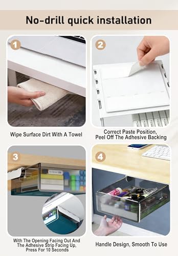 Under Desk Drawer Set of 3, Slide-Out Under Desk Storage Drawers (Large/Medium/Small), Thick Rigid PET Material, Suitable for Home Office, Desk, or Coffee Table