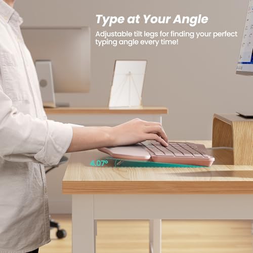 Nulea RT05C Wired Ergonomic Keyboard, Split Keyboard with Cushioned Wrist Rest, Adjustable Tilt Legs, Plug and Play, USB Corded, Compatible with Windows/Mac (Pink)