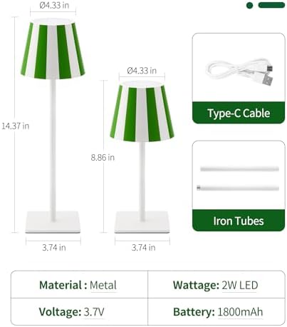UME 3 Pack Cordless Table Lamp, Battery Operated Lamp - Portable Waterproof Rechargeable Table Lamp w/ 3 Color Temps & Stepless Dimming for Dinner, Desk, Cafe, Outdoor (Green)