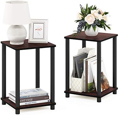 Furinno Turn-N-Tube Night Stand Set of 2, 2-Tier Nightstand, Dark Cherry
