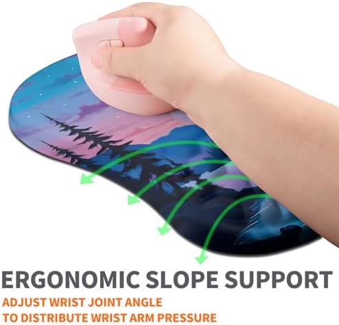 Ergonomic Joint Wrist Support Mouse Pad with Memory Foam Cushion Massage Bump, Carpal Tunnel Pain Relief Mousepad Slope Design for Wrist Rest, 11.8x7.9 in, Moon Down