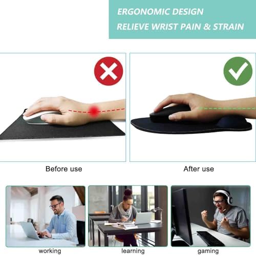 Mouse Pad with Wrist Support, Ergonomic Mouse Pad with Memory Foam Wrist Rest Cushion, Non-Slip Rubber Base Gaming Mice Pad for Home Office Computer Laptop, Navy Blue