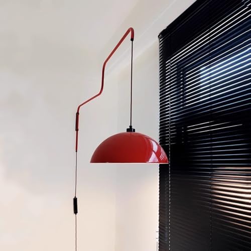 Modern Swing Arm Wall Sconce Plug in Red Wall Lamp Dome Shade