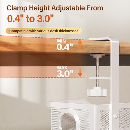 [Upgraded] 2 Pack Under Desk Cable Management Tray, Cinati Cord Organizers for Table Thickness up to 3", 16" Wire Organization with Clamp No Drill, Cable Management Box for Office - No Damage to Desk
