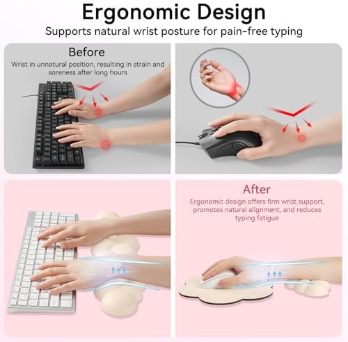 Sushret Cloud Wrist Rest for Computer Keyboard and Mouse Pad Set, Beige