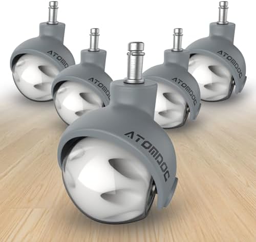 2.3 Inch Office Chair Casters, 7/16 Stem Heavy Duty PU Wheels Set of 5 Safe for All Floors
