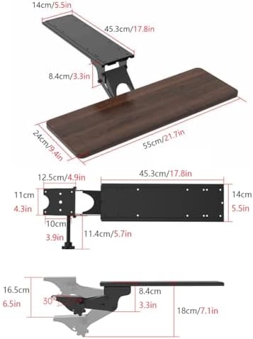 Under Desk Adjustable Keyboard Tray, Slide-Out Keyboard Platform, 360° Swivel, Pull Out and Tilt Computer Keyboard and Mouse Holder, Office Ergonomic Keyboard Drawer(Brown,24x55cm/9.4x21.7in)