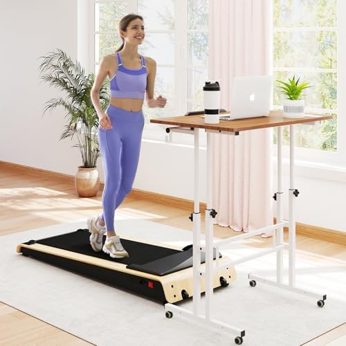 SIDUCAL Mobile Stand Up Desk with USB Ports and Outlets, Adjustable Laptop Desk on Wheels, Home Office Workstation, Rolling Laptop Cart for Standing or Sitting, 31.5" x 23.6" Vintage Oak