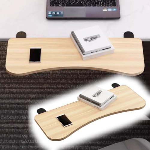 Foldable Desk Extender Tray - C Clamp Computer Arm Rest Shelf, Curved Keyboard Extension Platform, Elbow Support, Walnut Finish, 25x10in (65x25cm) for Ergonomic Comfort