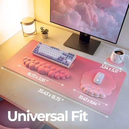 Premium Quality Cloud Wrist Rest Keyboard & Mouse Pad Set – Ergonomic Memory Foam Desk Accessories with Wrist Support for Office & Gaming – Pink Gradient
