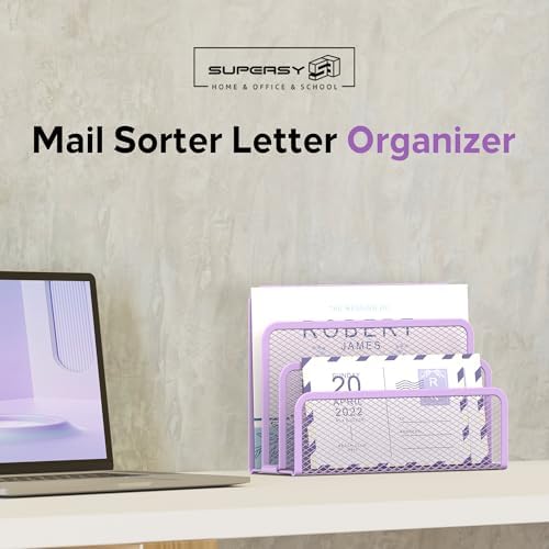 Mail Organizer Countertop for Desk, Mail File Holder with 3-Slot, Purple