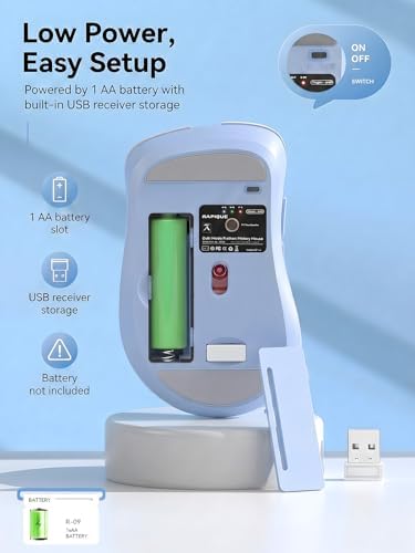 RAPIQUE Bluetooth Wireless Mouse, Dual Bluetooth & 2.4GHz, Light Blue