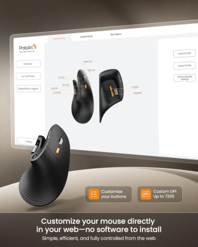 ProtoArc EM11 Pro Ergonomic Mouse for Large Hands, Side Scroll, Black
