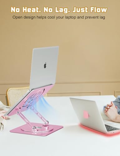 Adjustable Rotating Laptop Stand for Desk, Aluminum Riser, Pink