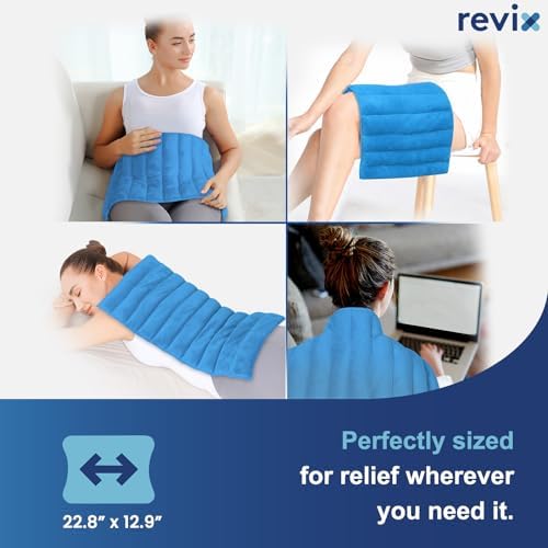 REVIX Extra Large Microwavable Heating Pad for Back, Moist Heat Wrap, Blue