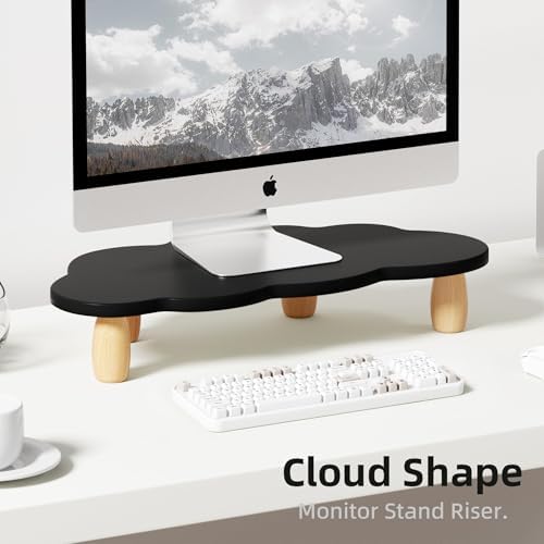 AFOOYO Monitor Stand Riser,Cloud Shape Wood Computer Monitor Stand, 16.5IN Monitor Stand Riser, Multi-Purpose Desktop Organizer Riser for Computer,Laptop,Printer,TV,Black