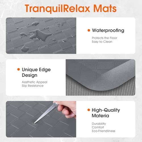 TranquilRelax 4/5 Inch Cushioned Anti Fatigue Kitchen Mats for Floor, Grey