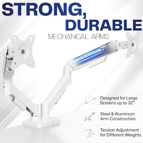 VIVO Dual Monitor Stand, Fully Adjustable Arms for 17 to 32 inch Screens, Mechanical Articulating Desk Mount, Gaming and Office Setups, VESA 75x75, 100x100, Max 19.8 lbs, Classic, White, STAND-V002OW