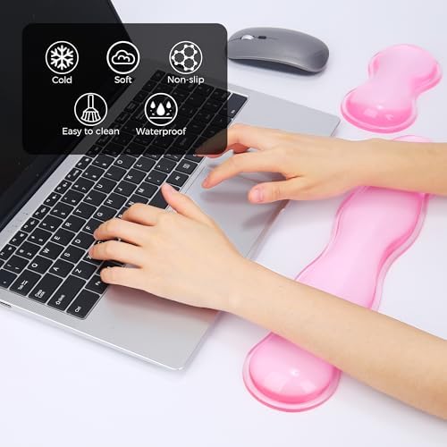 Gel Wrist Rest for Keyboard and Mouse, Wrist Rest for Keyboard, Mouse Wrist Support, Pain Relief, Cool Touch, Non-Skid, Mouse Wrist pad