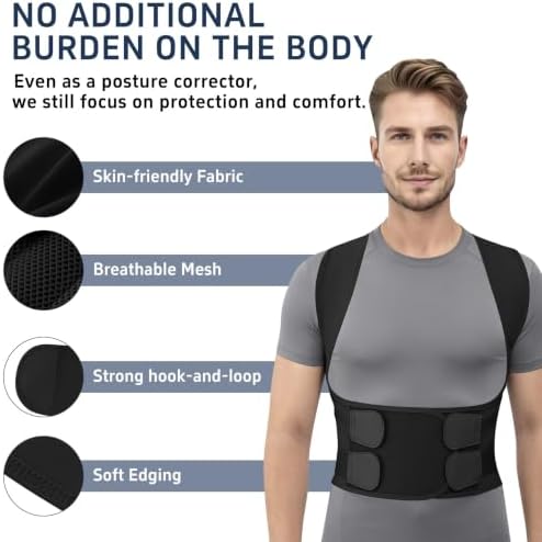 Posture Corrector for Women and Men, Adjustable Back Brace with Shoulder Support, Lumbar Support Belt and Full Back Support, Posture Trainer Back Straightener for Upper Back, Lower Back Support, Slouching and Hunchback Corrector (Black, Large)