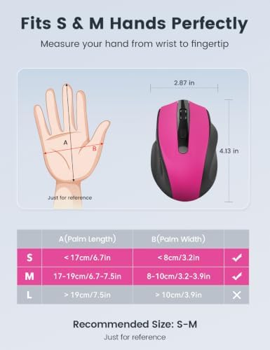 Hot Pink Wireless Mouse for Laptop, Cordless Computer Mice for Travel