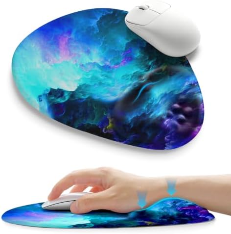 Palm-Rest and Wrist-Hugging Mouse Pad Wrist Rest, Ergonomic Wrist Support with Curve Fitting Cushioned Memory Foam for Carpal Tunnel Pain Relief, 9.9 x 8.3 Inch, Nebula