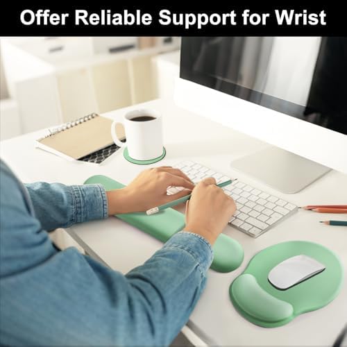 Keyboard Wrist Rest Mouse Pad with Wrist Support, Gaming Mousepad with Non-Slip Base, Ergonomic Mouse Wrist Arm Cushion Support for Home Office Laptop Computer, Easy Typing for Pain Relief, Green